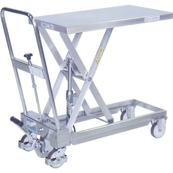 ステンレスタイプの手動式リフター台車リフトテーブルキャデ【LTX-H150-7SU】