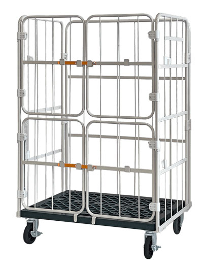 上下観音扉付きカゴ台車床板樹脂コンビテナー代表画像【WKRC80-PI】クリックで拡大表示