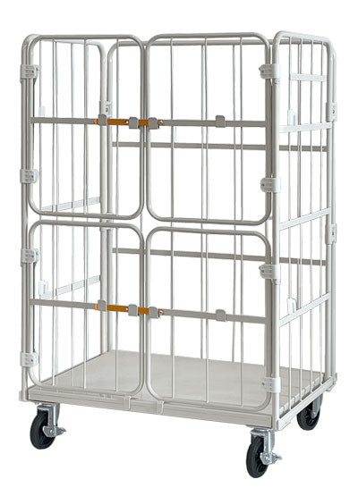 上下観音扉付きカゴ台車床板スチールコンビテナー代表画像【WKRC80-PI】クリックで拡大表示